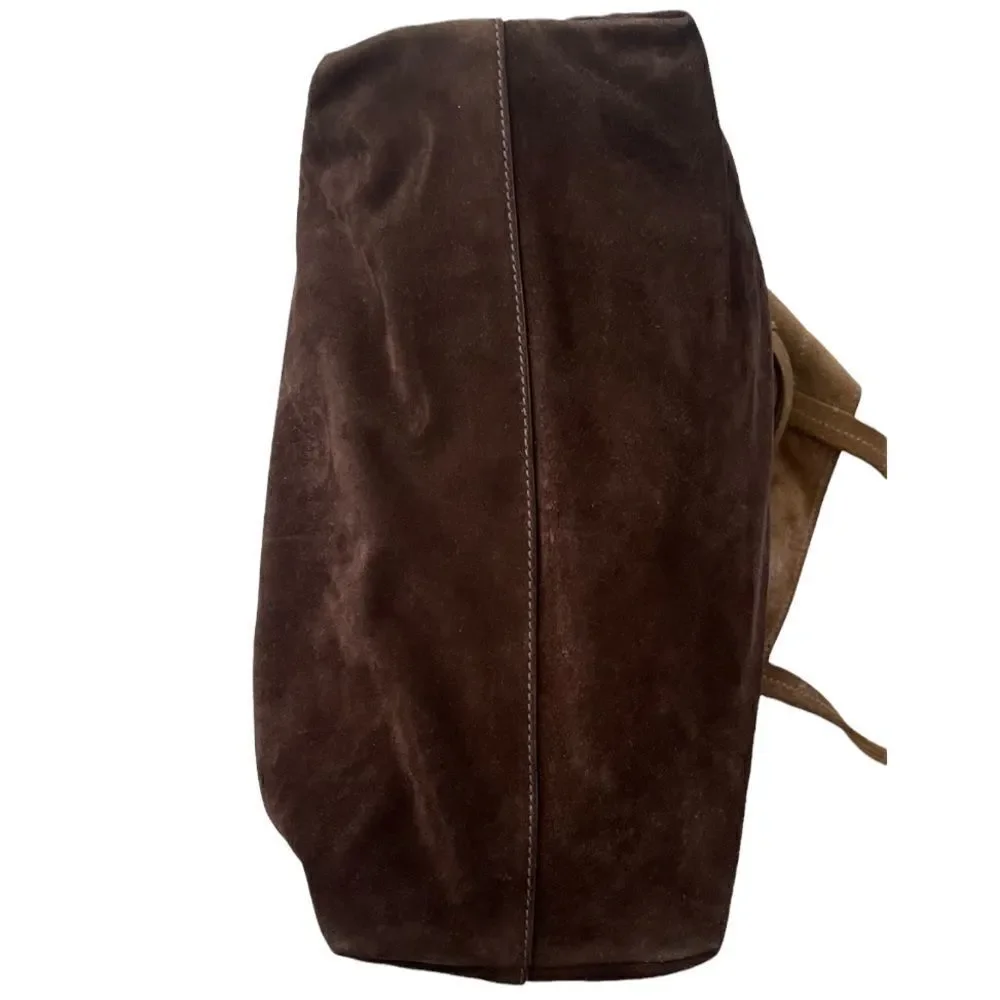 Miu Miu Two Tone Suede Shopper Tote Brown Authentic